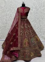 Velvet Maroon Bridal Wear Embroidery Work Lehenga Choli